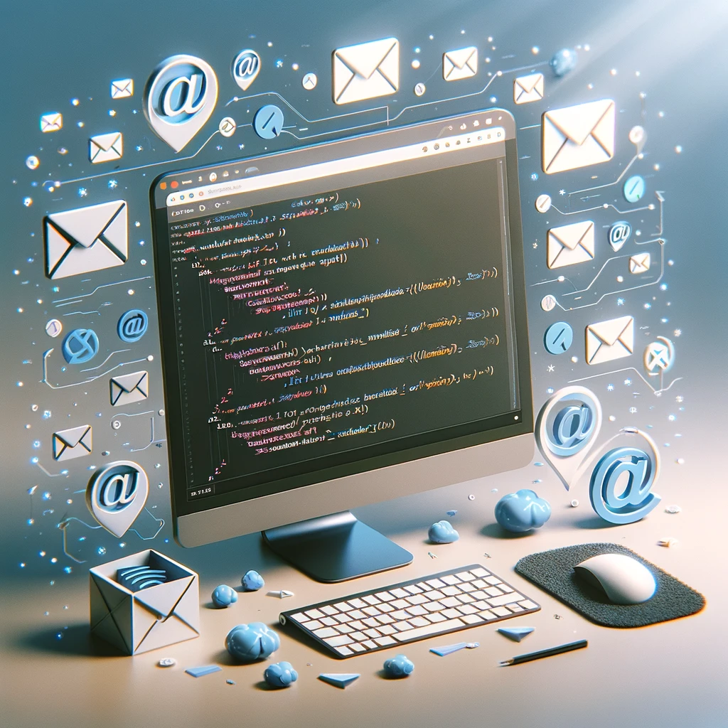 personalizzazione dei link email tramite la funzionalità HTML 'mailto'. Questa immagine illustra un'interfaccia web moderna e intuitiva, mettendo in evidenza il processo di creazione di un link email attraverso snippet di codice HTML, completi delle opzioni per aggiungere oggetto e corpo all'email.