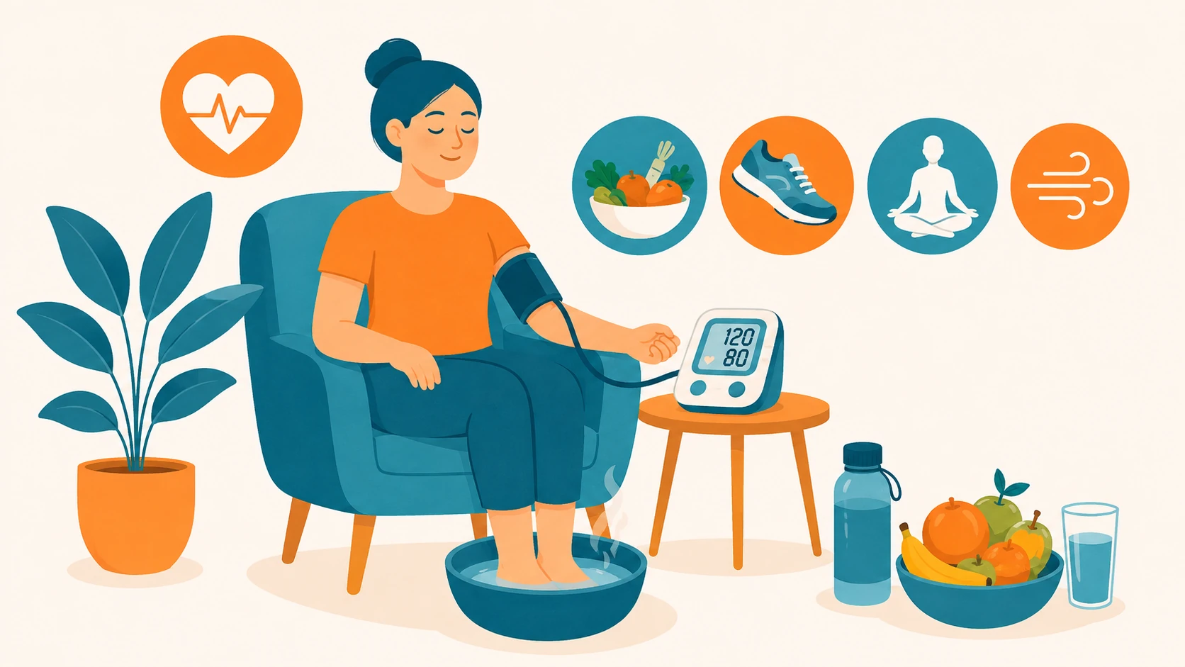 Come abbassare la pressione sanguigna con alimentazione sana, attività fisica, controllo della pressione e gestione dello stress