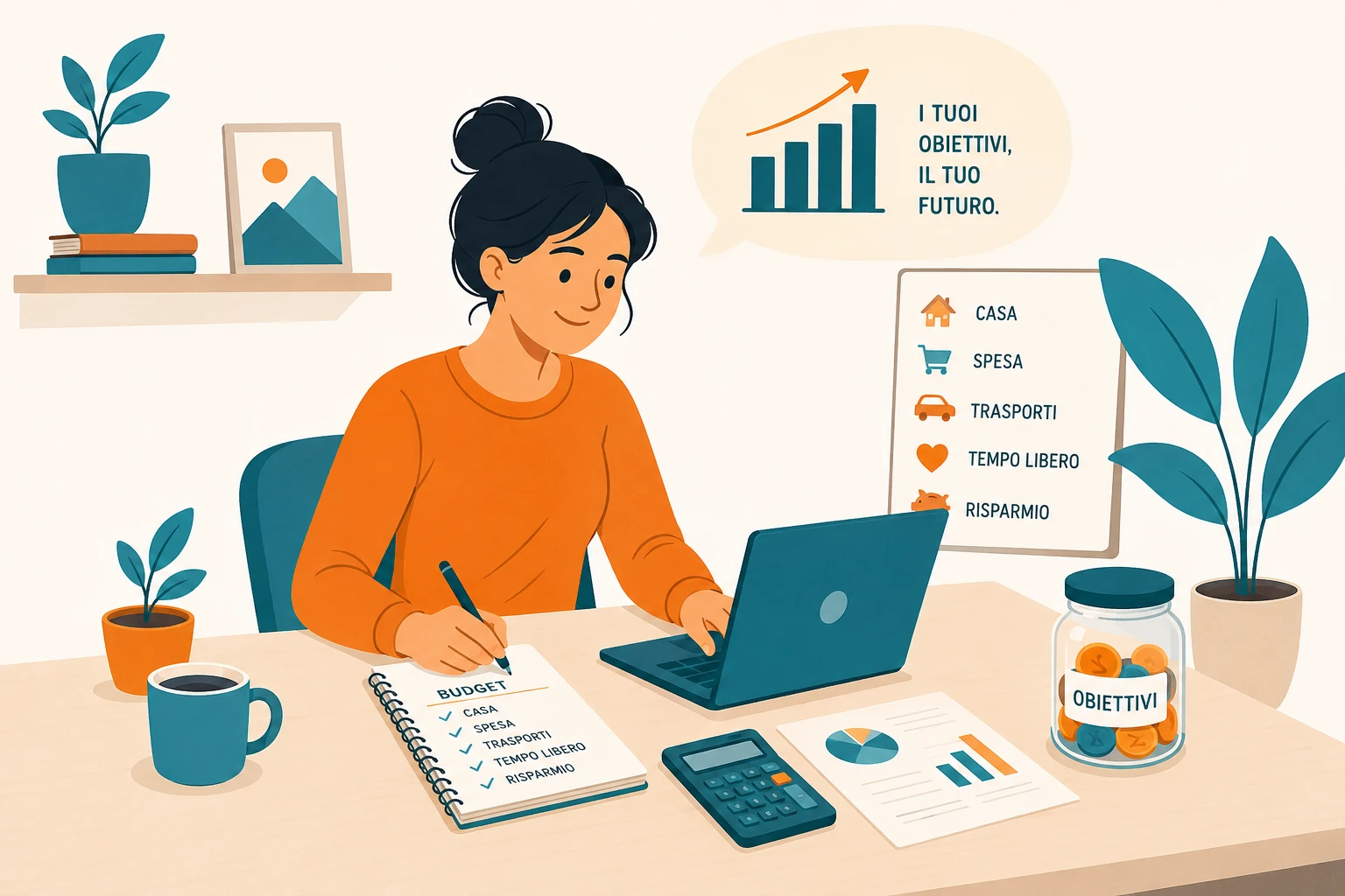 Persona che organizza le spese mensili e il budget familiare