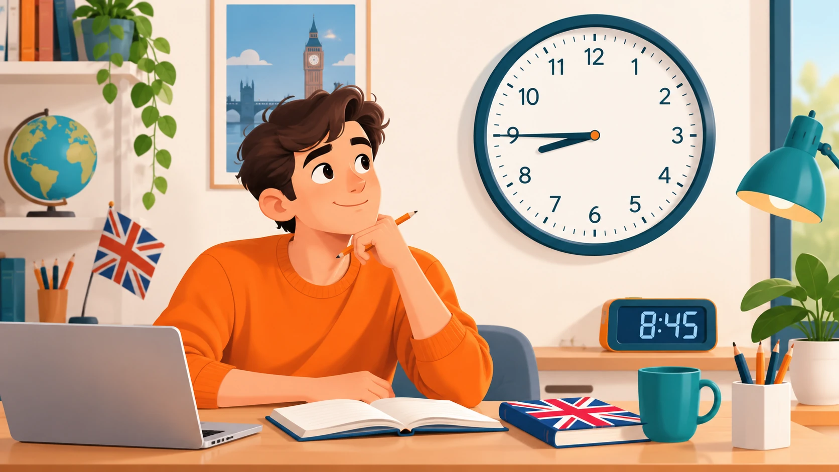 Come leggere l’ora in inglese con un orologio che indica le 8:45